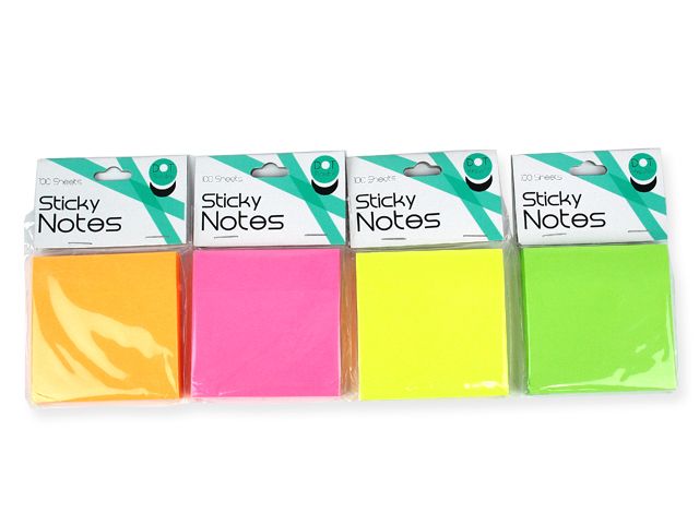 Fluoro Stick-On-Notes 76x76mm 4 Col. Pk 1200 DOT